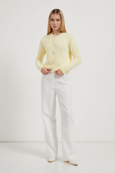 Arma Life Kadın Mücevher Düğmeli Yumuşak Sarı Triko Hırka