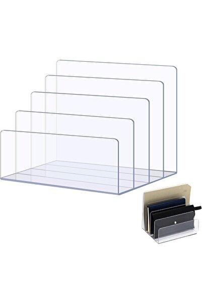 Slasa Acrylic File Holder by with 4 Sections, Transparent Desk Organizer