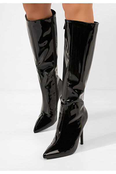 B T Shoes Cizme lungi cu toc subtire Kiva negre