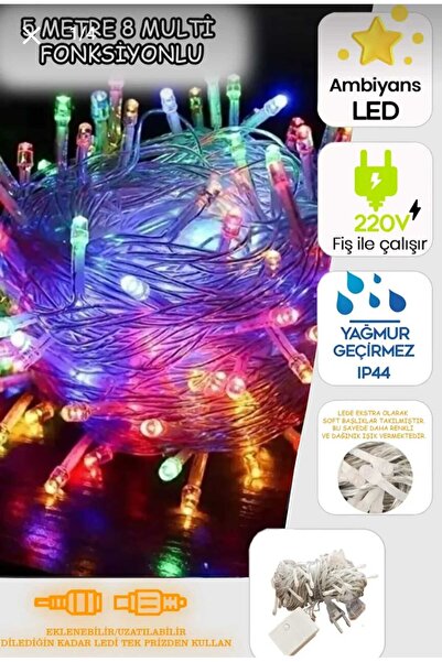 OSO HOME Pirinç Ledli 5 Metre Fişli Rgb 8 Fonksiyonlu Dekor Lambası Nişan Süs...