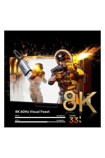 Unitek محول 8K DisplayPort إلى HDMI - 60 هرتز، 15 سم، رمادي فضائي | V1611A