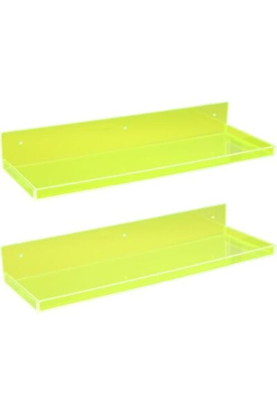 Slasa Neon Green Acrylic Floating Shelves Set of 2 41.9x14 cm L-Shaped Wall S...