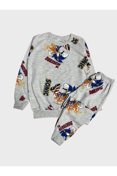 Pajama Shop Boys' Cotton Fabric Gray Hedgehog Patterned Long Sleeve Seasonal Pajama Set