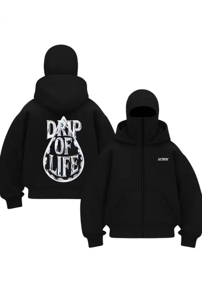Gofeel Harajuku Siyah Drıp Of Life Baskılı Kar Maskeli Unisex Sweatshirt Hırka