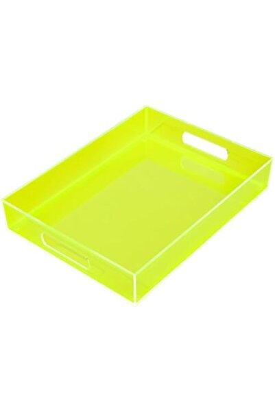 Slasa صينية أكريليك كبيرة باللون الأخضر النيون مع مقابض - طبق تقديم مزخرف 43....