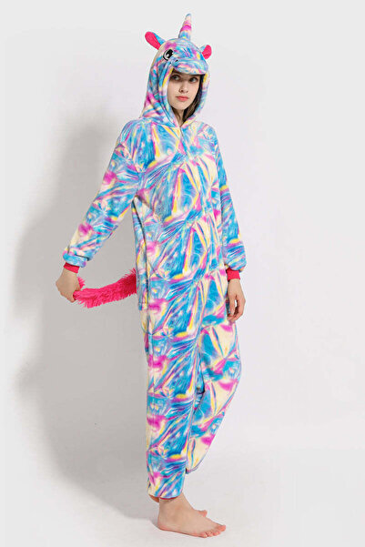 WildFashion Fluffy one-piece pajamas with multicolored unicorn pattern PJM159-45