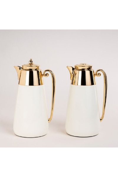 Dallaty set of 2 steel vacuum flask beige & gold 1L