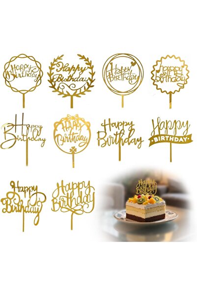 Slasa 10 قطع من زينة كعكة عيد الميلاد الأكريليكية - ذهبية أنيقة للأطفال والكب...