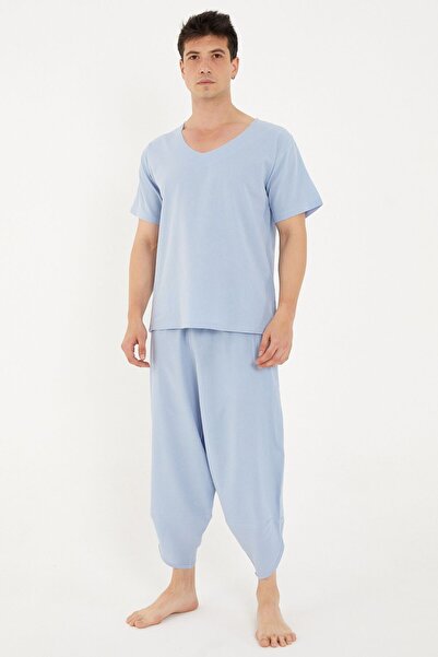 RELAXL Set of 2 100% Cotton Şile Fabric T-Shirt and Shalwar Baby Blue