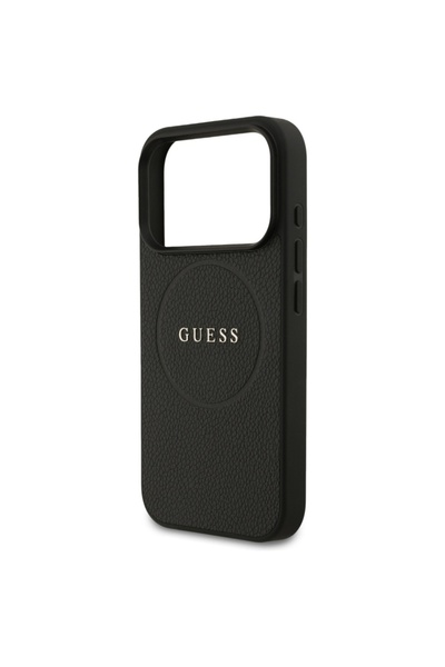 Guess Θήκη για iPhone 17 Pro Max, Δαχτυλίδι MagSafe με Σαγρέ Χρυσό, Μαύρη