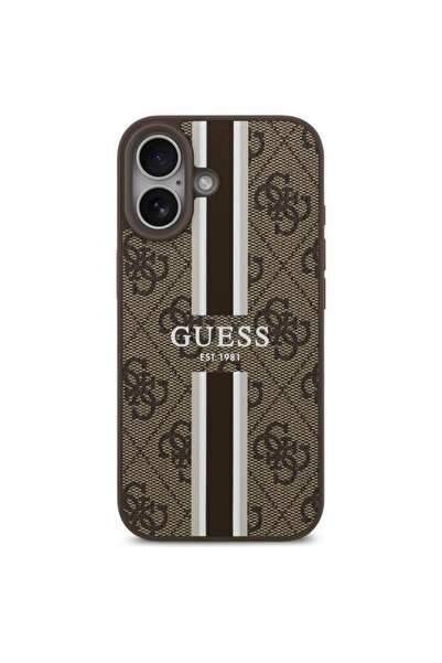 Guess Θήκη για iPhone 17, MagSafe με τύπωμα ρίγες, καφέ
