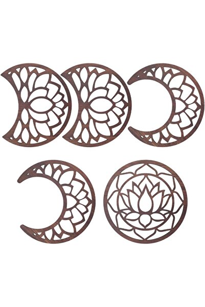 Slasa مجموعة ديكور حائط بمرحلة القمر من - 5 قطع خشبية بتصميم زهرة اللوتس