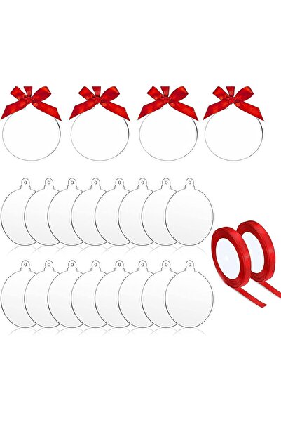 Slasa زينة عيد الميلاد الأكريليكية الشفافة من SLASA، 40 قطعة، أقراص مقاس 3 بوصات مع شريط أحمر، سمك 2 مم