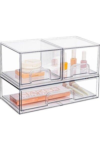 Slasa أدراج تخزين شفافة قابلة للتكديس من - مجموعة من 3 صناديق تنظيم بلاستيكية، عرض 12.1 بوصة