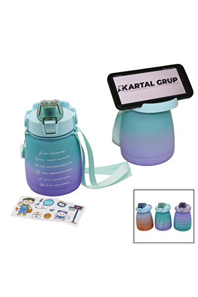 Go İthalat 1.3Lt - Chubby Colorful Plastic Water Bottle with Straw and Locking Lid - with Phone Holder (5273)