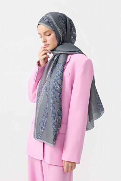 Qef Cotton Twill Şal Loop Line Gümüş