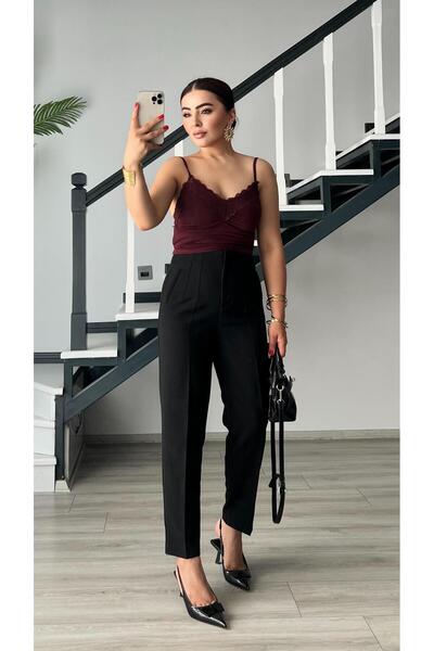 Oslove Black Flat Trousers