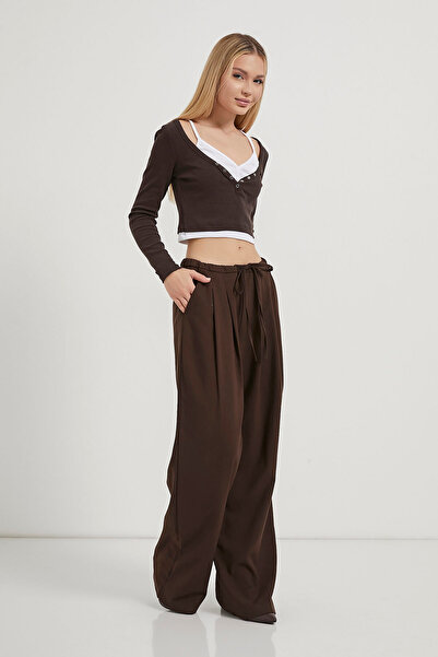 Arma Life Kadın Pileli Bel Lastikli Bol Kahve Baggy Pantolon