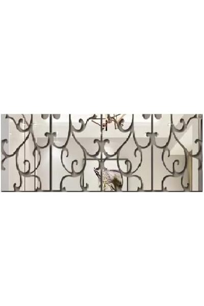 Slasa لوحة حائط أكريليك فضية مزخرفة - 123.6 × 30 سم بنقشة زهور