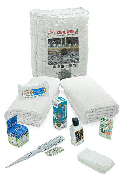 ihvan online Luxury Bamboo Hajj Umrah Ihram Set - Ihram Kit, Belt, Hair Cutting Apparatus, Plug Converter, Handkerchief and