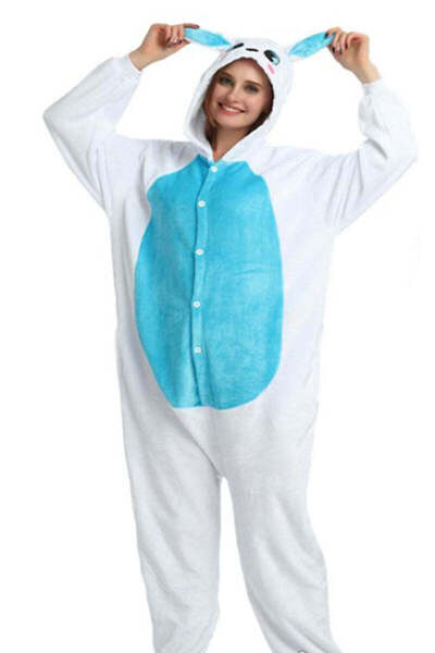 WildFashion Fluffy one-piece pajamas with Blue Rabbit pattern PJM154-22