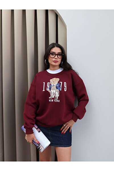 ESRAHELVACI Teddy Bear Embroidered Sweatshirt