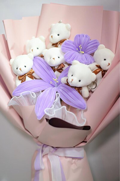 Haay dıy Lila Çiçekli Ayıcıklı Buket - Kişiye Özel Hediye Buket