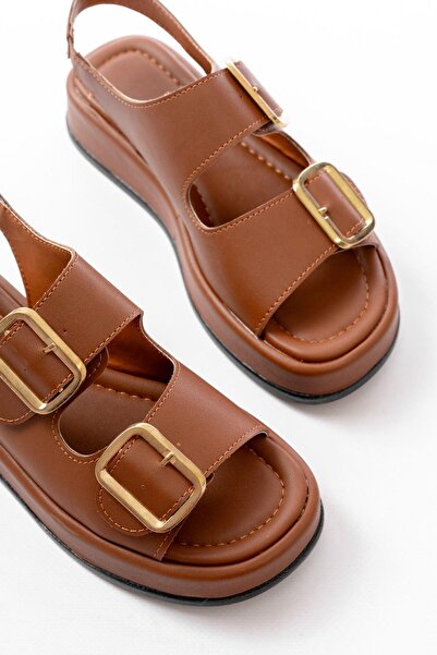 Aymood 1187 Tan Wedge Heel Rubber Helmet Women's Sandals