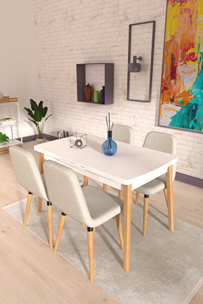 VİLİNZE Tosya Sandalye Avanos Ahşap MDF Açılır Mutfak Masası Takımı - 70x120+...