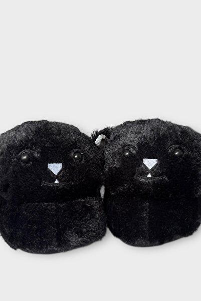 Liger Γυναικείες παντόφλες από βελούδινο με χαριτωμένη φιγούρα γάτας ΜΑΥΡΟ