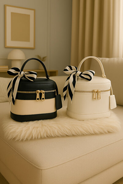 NOTHING Women's Black Cream Rectangular Crossbody Bag with Scarf Gift Set of 2 Hand and Shoulder Bags Melina