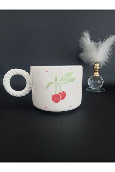 Zümrüdüanka Seramik Cherry Season Patterned Handmade Ceramic Mug