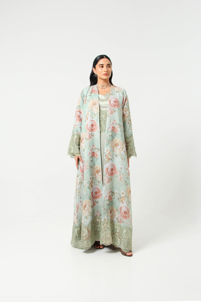 Speranze عباية خضراء مزهره مع دانتيل وبطانة