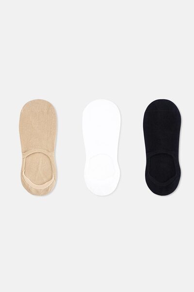 Eros White-Black-Tan Women's 3-Piece Invisible Socks