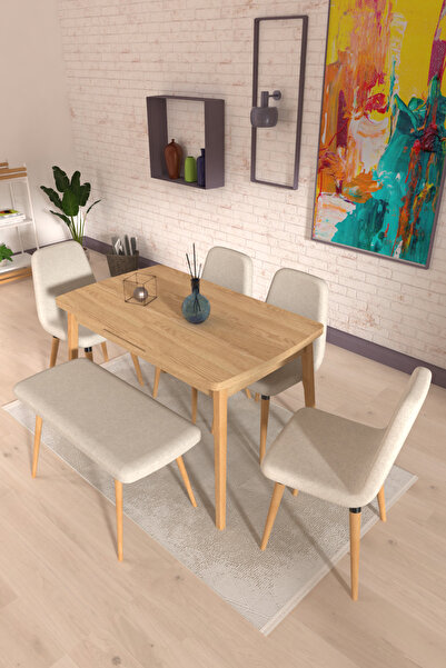 VİLİNZE Tosya Sandalye Tosya Bank Avanos Ahşap MDF Açılır Mutfak Masası Takımı - 70x120+30 cm