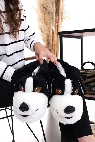 BURAK ALDAY SHOES Сандалі з подарунком Милий собака з фігуркою Плюшеві тапочки Унісекс Тапочки з тваринами