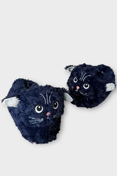 Liger Γυναικείες παντόφλες από βελούδινο με χαριτωμένη φιγούρα γάτας ΣΚΟΥΡΟ ΜΠΛΕ