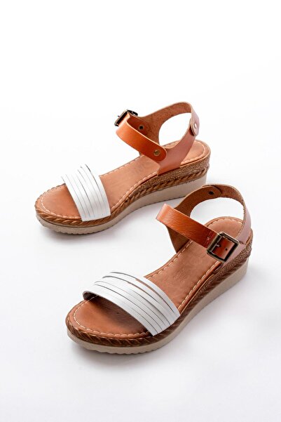 Aymood 731-07 Beyaz Ortopedik Hakiki Deri Dolgu Kadın Sandalet