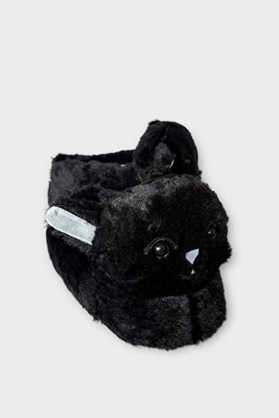 Liger Γυναικείες παντόφλες από βελούδινο με χαριτωμένη φιγούρα γάτας ΜΑΥΡΟ