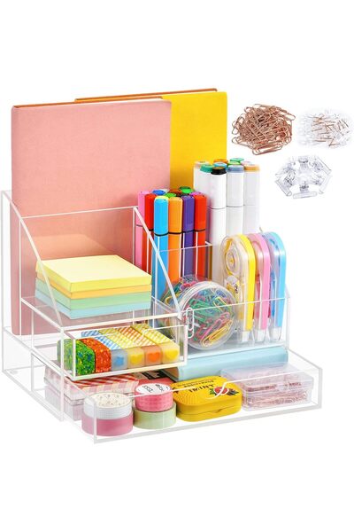 Slasa Acrylic Desk Organizer – 10 Storage Spaces with Sliding Drawers – 17.3 ...