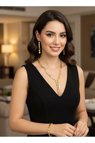 xesha 22 Ayar Altın Kaplama Kolye Küpe Bileklik 3’lü Takı Seti | Kadın Altın ...