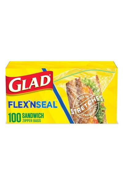 Glad أكياس تخزين طعام بسحاب Flex’N Seal، أكياس وجبات خفيفة قابلة لإعادة الإغل...