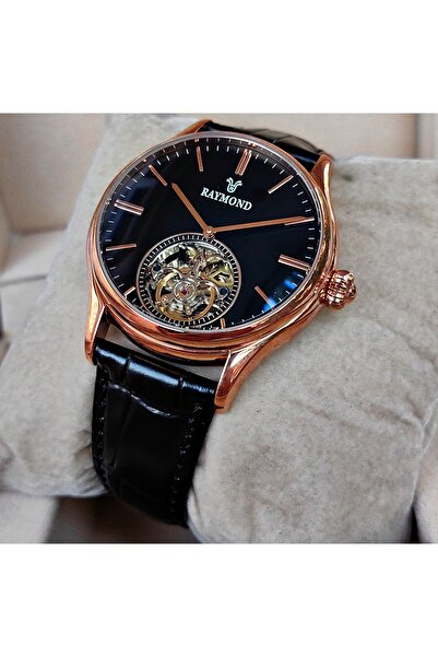 Raymond Rose Gold Black Automatic Men's Wristwatch