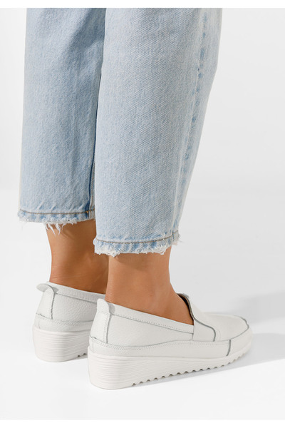 B T Shoes Biele kožené mokasíny dámske Sonima