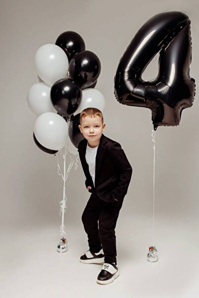 Ezgi Party Store 4 Year Old Black and White Balloon Birthday Concept Party Set