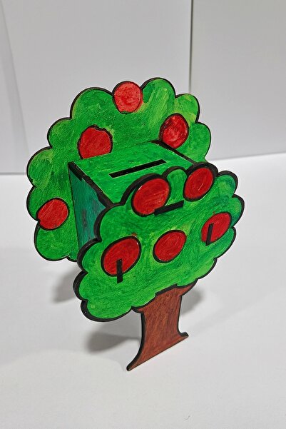 toptanetkinlikboyama Wooden Painting Piggy Bank Set | Tree-Shaped Children's Activity Product | Mdf Painting Workshop (Unassembled)