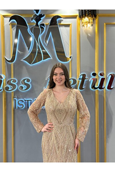 MissBetül Full Dantel Uzun Kol V Yaka Abiye Nişan Elbisesi