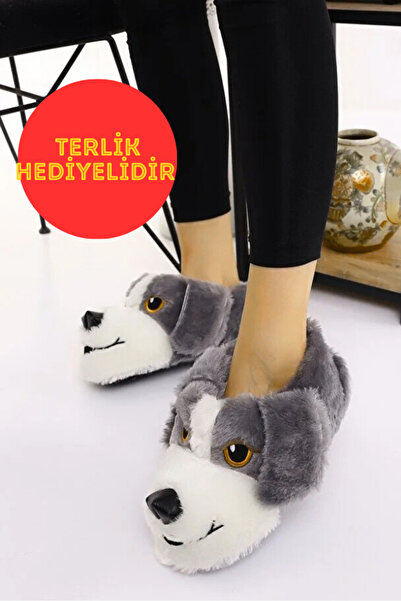 BURAK ALDAY SHOES Παντόφλες με χαριτωμένη φιγούρα σκύλου, βελούδινες παντόφλες, παντόφλες με ζώα, δώρο