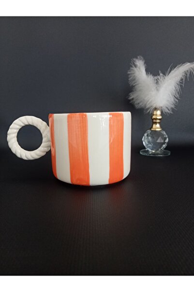 Zümrüdüanka Seramik Orange Striped Handmade Ceramic Mug