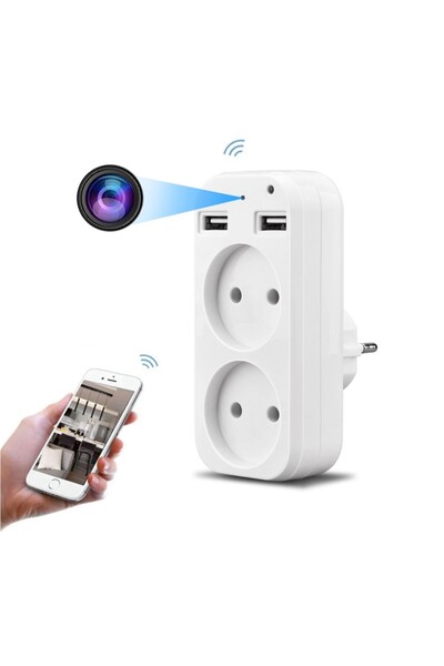 SINZO Mini Spy Camera in Double Socket, SINZO, Wi-Fi, Full HD, 1080P, 2 USB Ports, 32 GB Card